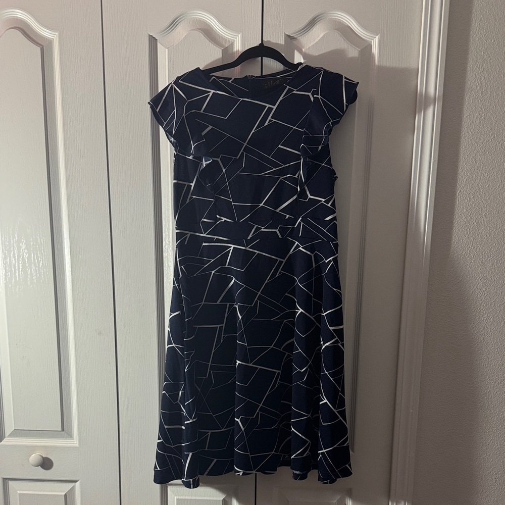 Navy Geometric Midi Dress
